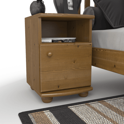 SEO. Claudia Kiefer Nachttisch Massivholz | Nachtschrank mit 1 Regal und 1 Tür | 100% Bio Kiefer - Antik Kiefer Linkreich