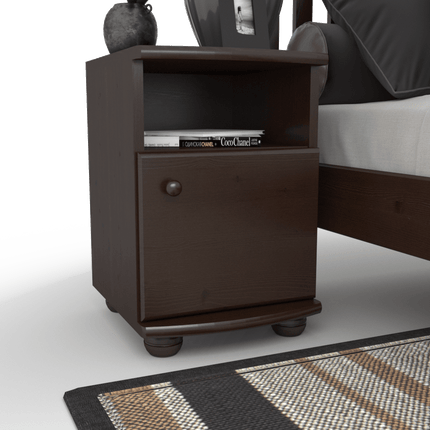 SEO. Claudia Kiefer Nachttisch Massivholz | Nachtschrank mit 1 Regal und 1 Tür | 100% Bio Kiefer - Wenge Linkreich