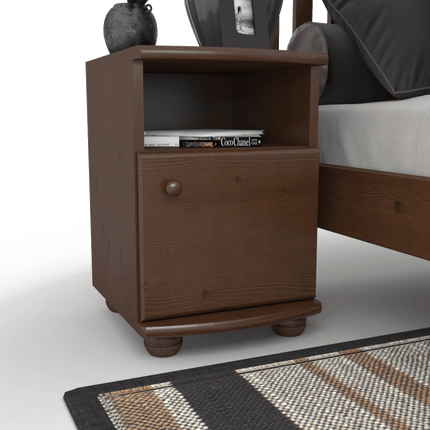 SEO. Claudia Kiefer Nachttisch Massivholz | Nachtschrank mit 1 Regal und 1 Tür | 100% Bio Kiefer - Nussbaum Linkreich