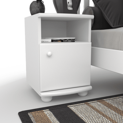 SEO. Claudia Kiefer Nachttisch Massivholz | Nachtschrank mit 1 Regal und 1 Tür | 100% Bio Kiefer - Schneeweiss Linkreich