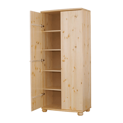 SEO. Claudia Kleiderschrank | 2 - Türig mit Regalfächer 45cm / 62cm Tiefe | 100% Bio Kiefer Massivholz - Natur Linkreich