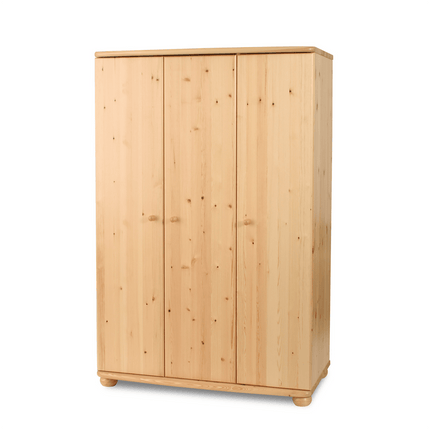 SEO. Claudia Kleiderschrank aus Bio Kiefer Massivholz | 3-Türig mit 5-Regalböden und Kleiderstange - Natur Linkreich
