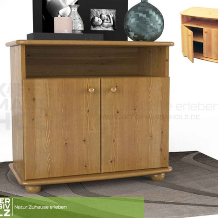 SEO. Claudia Kommode Sideboard | Anrichte | 2-Türig | 1. Regal | 100% Bio Massivholz - Antik Kiefer Linkreich