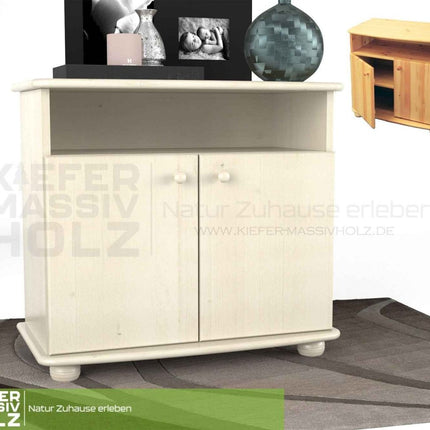 SEO. Claudia Kommode Sideboard | Anrichte | 2-Türig | 1. Regal | 100% Bio Massivholz - Weiss Linkreich