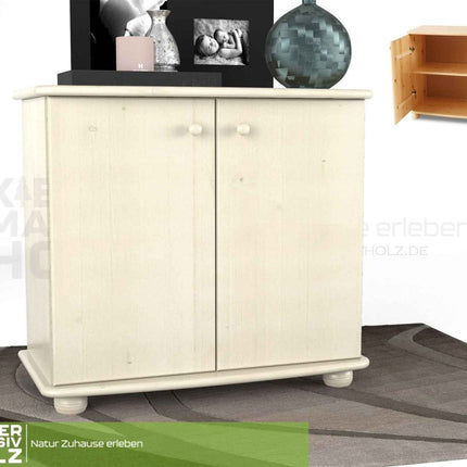 SEO. Claudia Kommode Sideboard | Anrichte | 2-Türig | 100% Bio Kiefer Massivholz - Weiss Linkreich