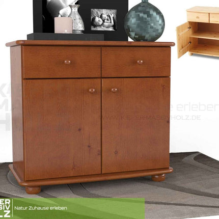 SEO. Claudia Kommode Sideboard | Anrichte | 2-Türig | 2-Schubladen | 100% Bio Kiefer Massivholz - Kirsch Linkreich