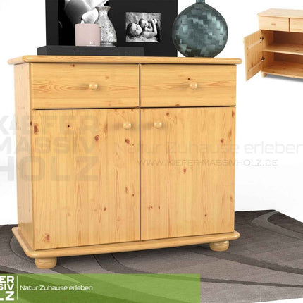 SEO. Claudia Kommode Sideboard | Anrichte | 2-Türig | 2-Schubladen | 100% Bio Kiefer Massivholz - Natur Linkreich