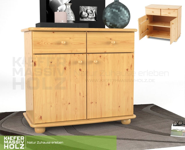 SEO. Claudia Kommode Sideboard | Anrichte | 2 - Türig | 2 - Schubladen | 100% Bio Kiefer Massivholz - Natur Linkreich