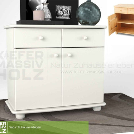 SEO. Claudia Kommode Sideboard | Anrichte | 2-Türig | 2-Schubladen | 100% Bio Kiefer Massivholz - Schneeweiss Linkreich
