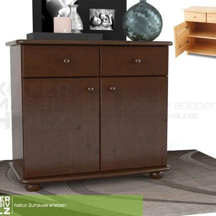 SEO. Claudia Kommode Sideboard | Anrichte | 2-Türig | 2-Schubladen | 100% Bio Kiefer Massivholz - Nussbaum Linkreich