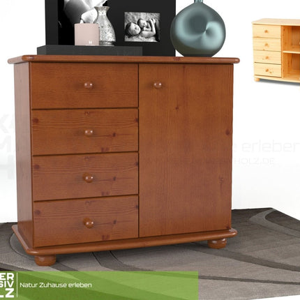 SEO. Claudia Kommode Sideboard | Anrichte | 4 - Schubladen 1 - Türig | 100% Bio Massivholz - Kirsch Linkreich
