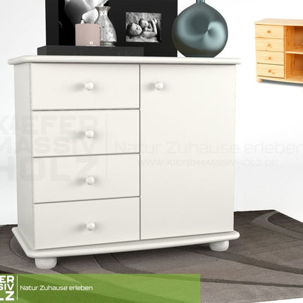 SEO. Claudia Kommode Sideboard | Anrichte | 4 - Schubladen 1 - Türig | 100% Bio Massivholz - Schneeweiss Linkreich