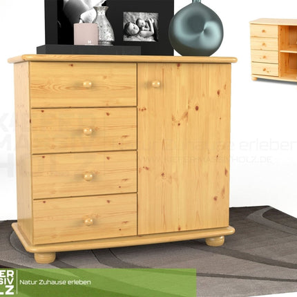 SEO. Claudia Kommode Sideboard | Anrichte | 4 - Schubladen 1 - Türig | 100% Bio Massivholz - Natur Linkreich