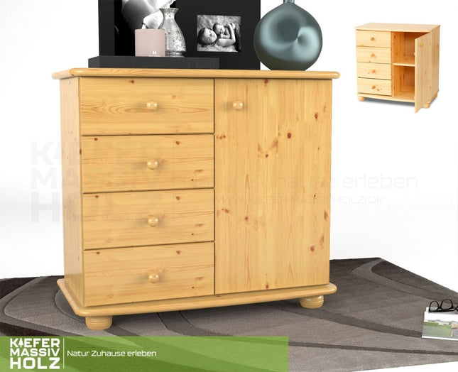 SEO. Claudia Kommode Sideboard | Anrichte | 4 - Schubladen 1 - Türig | 100% Bio Massivholz - Natur Linkreich