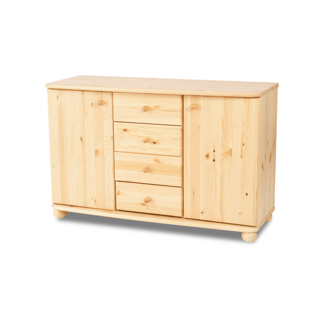 SEO. Claudia Kommode Sideboard | Anrichte | 4 - Schubladen 2 - Türig | 100% Bio Massivholz - Natur Linkreich