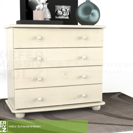 SEO. Claudia Kommode Sideboard | Anrichte | 4 - XL Schubladen | 100% Bio Massivholz - Weiss Linkreich