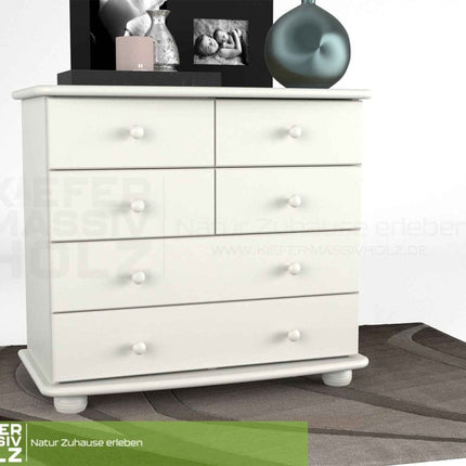 SEO. Claudia Kommode Sideboard | Anrichte | 6-Schubladen | 100% Bio Kiefer Massivholz - Schneeweiss Linkreich