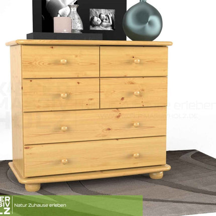 SEO. Claudia Kommode Sideboard | Anrichte | 6-Schubladen | 100% Bio Kiefer Massivholz - Natur Linkreich