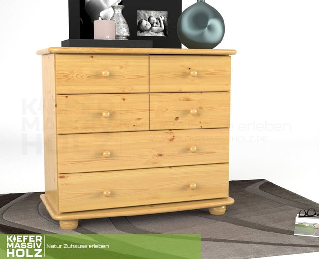 SEO. Claudia Kommode Sideboard | Anrichte | 6 - Schubladen | 100% Bio Kiefer Massivholz - Natur Linkreich