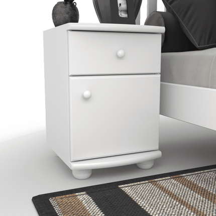SEO. Claudia Nachttisch Kiefer Massivholz | 1-Schublade 1-Türig | 100% Bio Kiefer Nachtschrank - Schneeweiss Linkreich