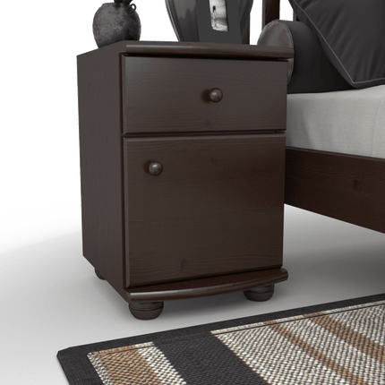 SEO. Claudia Nachttisch Kiefer Massivholz | 1-Schublade 1-Türig | 100% Bio Kiefer Nachtschrank - Wenge Linkreich