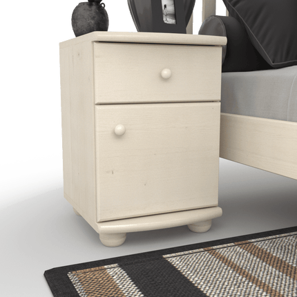SEO. Claudia Nachttisch Kiefer Massivholz | 1-Schublade 1-Türig | 100% Bio Kiefer Nachtschrank - Weiss Linkreich