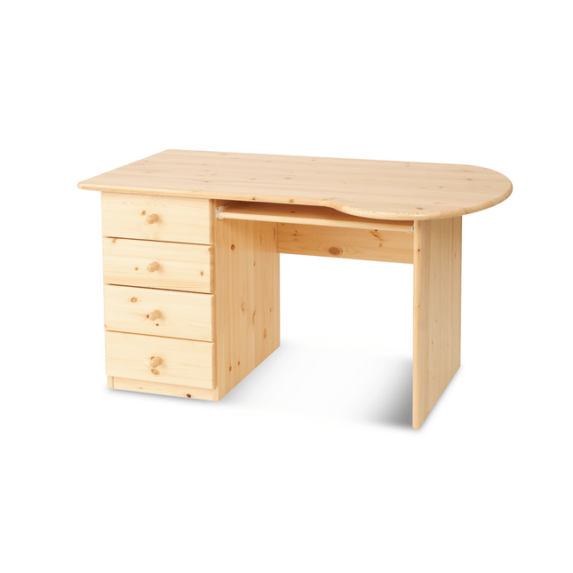 SEO. Claudia Schreibtisch/Bürotisch | 4 - Schubladen | Tastaturauszug | 100% Bio Kiefer Massivholz - Natur Linkreich