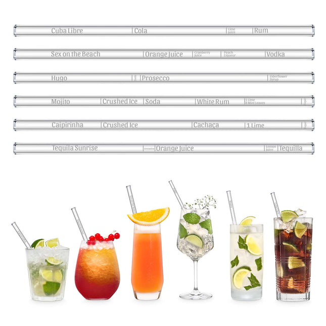 Cocktail Rezepte 3.0 Glasstrohhalme mit gravierten Maßen für perfektes Mixen - 6er Set (Glastrinkhalme) kaufen bei Linkreich – Jetzt entdecken!
