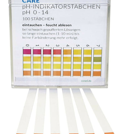 CONEL CARE pH - Indikator - Stäbchen - Box 100 Stk. – für wässrige Flüssigkeiten mit Farbschema (Mess - & Prüftechnik) kaufen bei Linkreich – Jetzt entdecken!