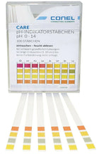 CONEL CARE pH-Indikator-Stäbchen-Box 100 Stk. – für wässrige Flüssigkeiten mit Farbschema