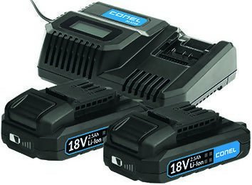 CONEL TOOLS Akku - Set 2× 18 V / 2,5 Ah + Ladegerät AL – Schnelllade - Set mit Ladestandsanzeige, 40 Min Ladezeit, kompatibel mit 18V CONEL Akku - Geräten (Akku - Set) kaufen bei Linkreich – Jetzt entdecken!