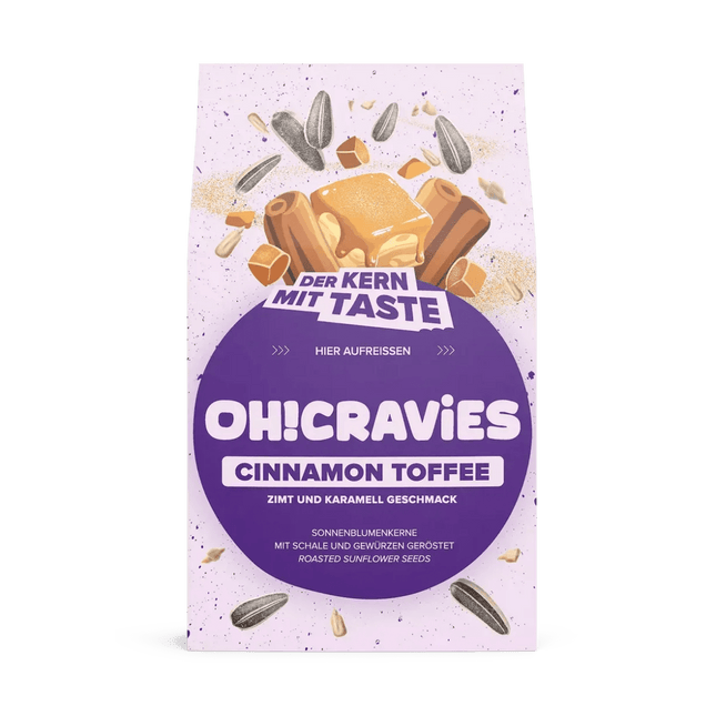 Cravies Sonnenblumenkerne – Knusprige Snacks in 6 leckeren Sorten - CINNAMON TOFFEE Linkreich