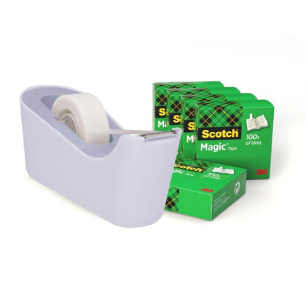 Scotch™ Klebeband-Abroller C18, Lila + Scotch® Magic™ Unsichtbares Klebeband, 19 mm x 33 m, 6 Rollen/Packung | Packung (1 Stück)