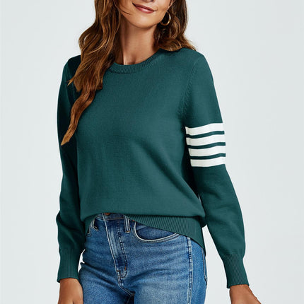 Stripe Pattern Jumper Top In Dark Green