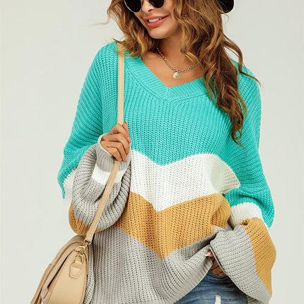 Blue & Grey Colour Block Jumper White & Golden Striped Long Sleeve Top