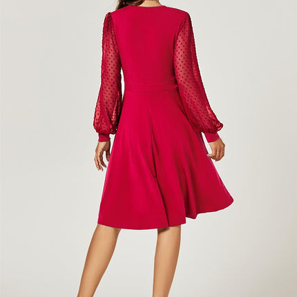 Long Chiffon Sleeve Pleated Midi Dress In Wine