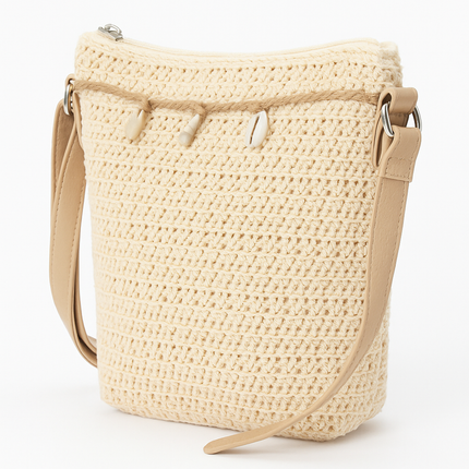 XS Damen Bast Tasche » kleine Umhängetasche ca. 18 x 15 cm » sommerliche Clutch » Handtasche mit kleinen Muscheln