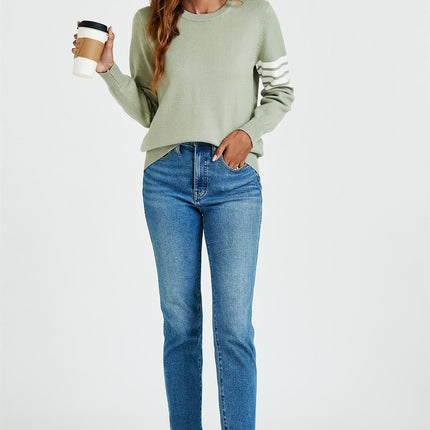 Stripe Pattern Jumper Top In Olive