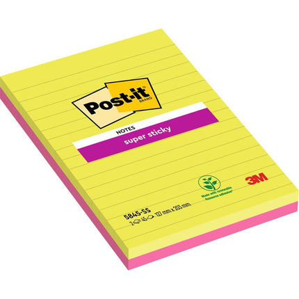 Post-it® Super Sticky Notes im Großformat, Rosa und Grün, Liniert, 127 mm x 203 mm, 45 Blatt/Block, 2 Blöcke/Packung, 100% PEFC, SGSCH-PEFC-COC-110078 | Packung (1 Stück)