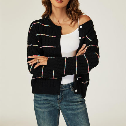Rainbow Stripe Knitted Cardigan In Black