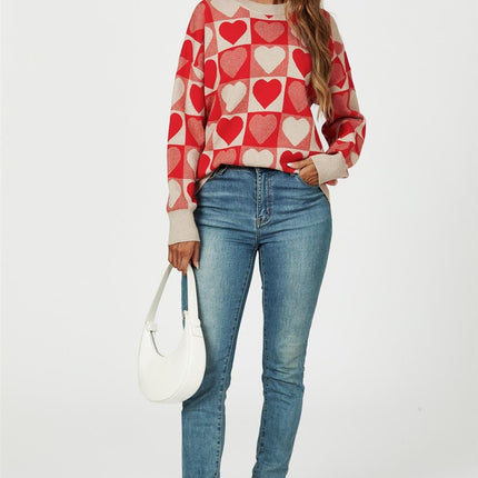 Heart Pattern Knitted Jumper In Red