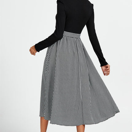 2 In 1 Black & White Houndstooth Printed Midi Dress