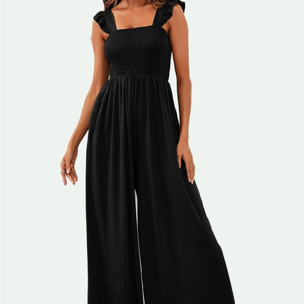 Frill Detail Strappy Jumpsuit In Black