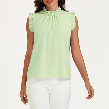 Frill Trim Sleeve Frill Neck Blouse Top In Light Green