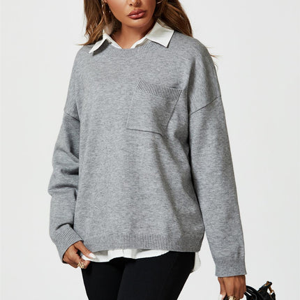 Pocket Detail Knitted Jumper In Grey