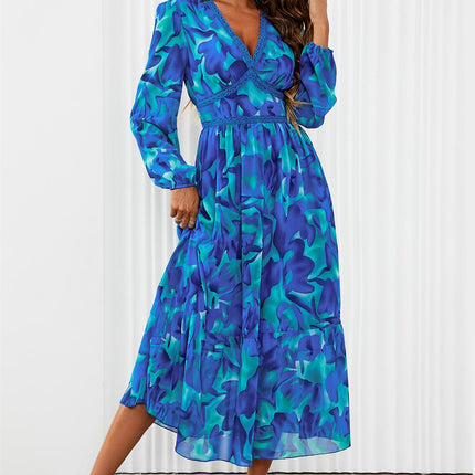 Floral Print Long Sleeve Maxi Dress In Blue