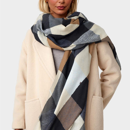 Geo Print Scarf In Brown & Black & Grey