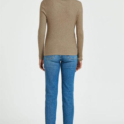 Morgan Collar Double Breasted Knit Top In Beige