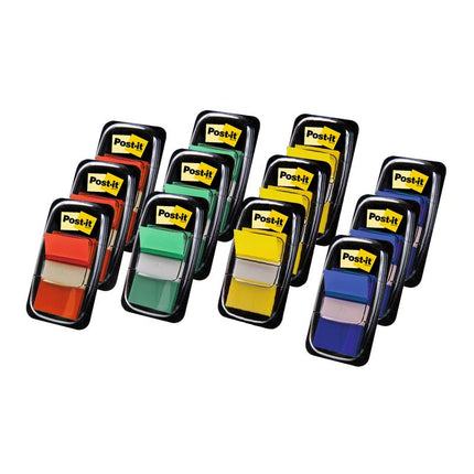 Post-it® Index Haftstreifen, Standard, Verschiedene Farben, 25.4 mm x 43.2 mm, Promotion, 50 Haftstreifen/Spender, 10 Spender + 2 Gratis/Packung | Packung (1 Set)