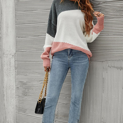 Grey & Pink Block Colour Jumper Top In White
